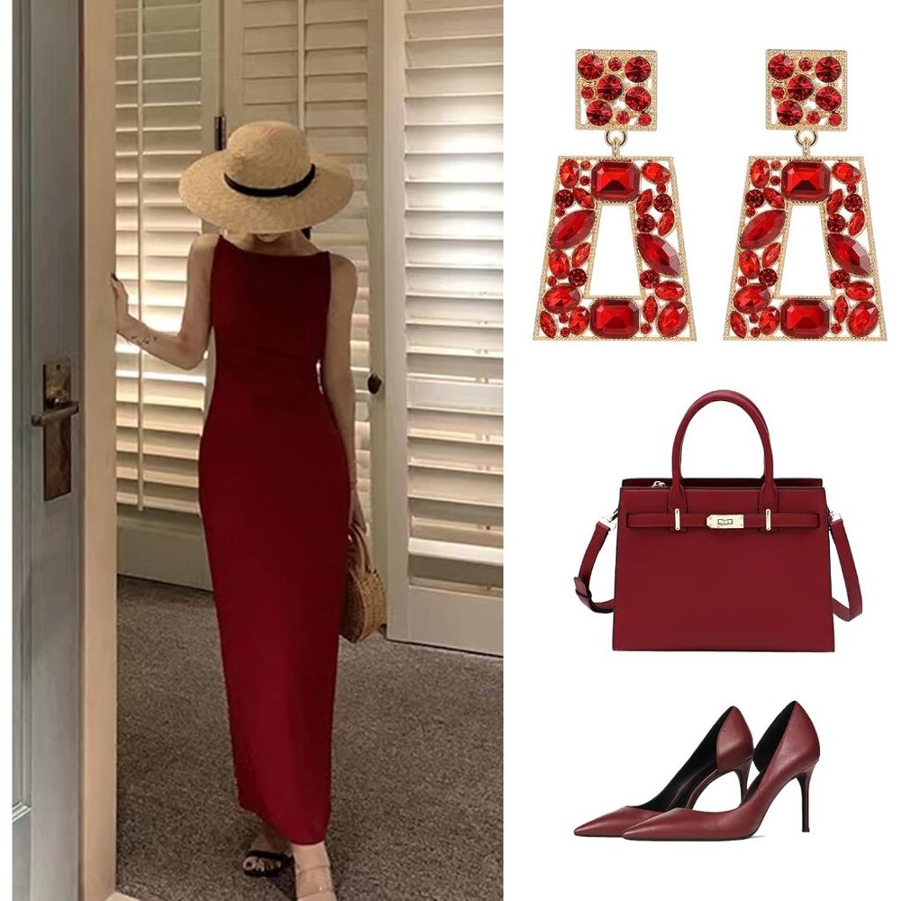 Rhinestone Rectangle Statement Earrings Colorful … - image 4